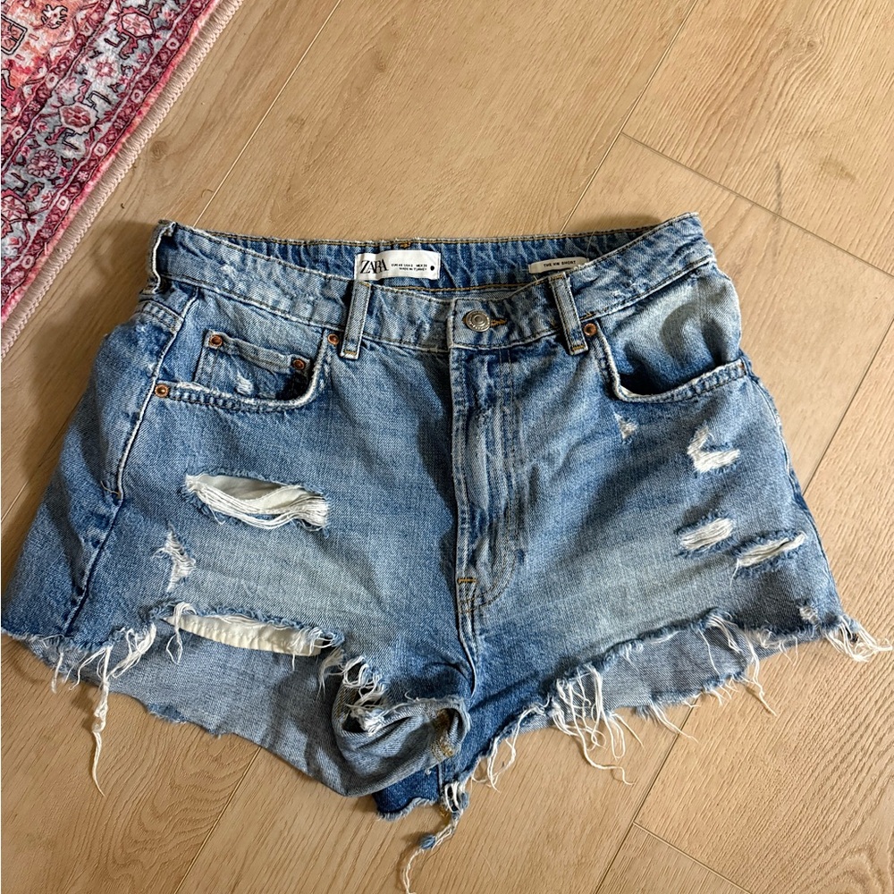 Zara Blue Distressed Denim Shorts